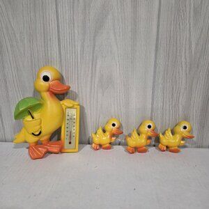 Vintage 1977 Miller Studio Chalkware Duck Family Thermometer Wall Hanging Set